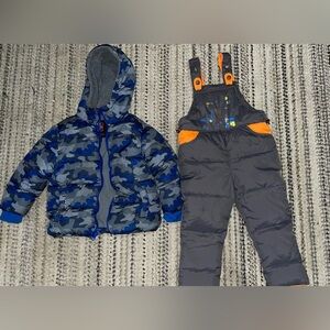 Blue Camo Jacket and Gray Snow Pants Set